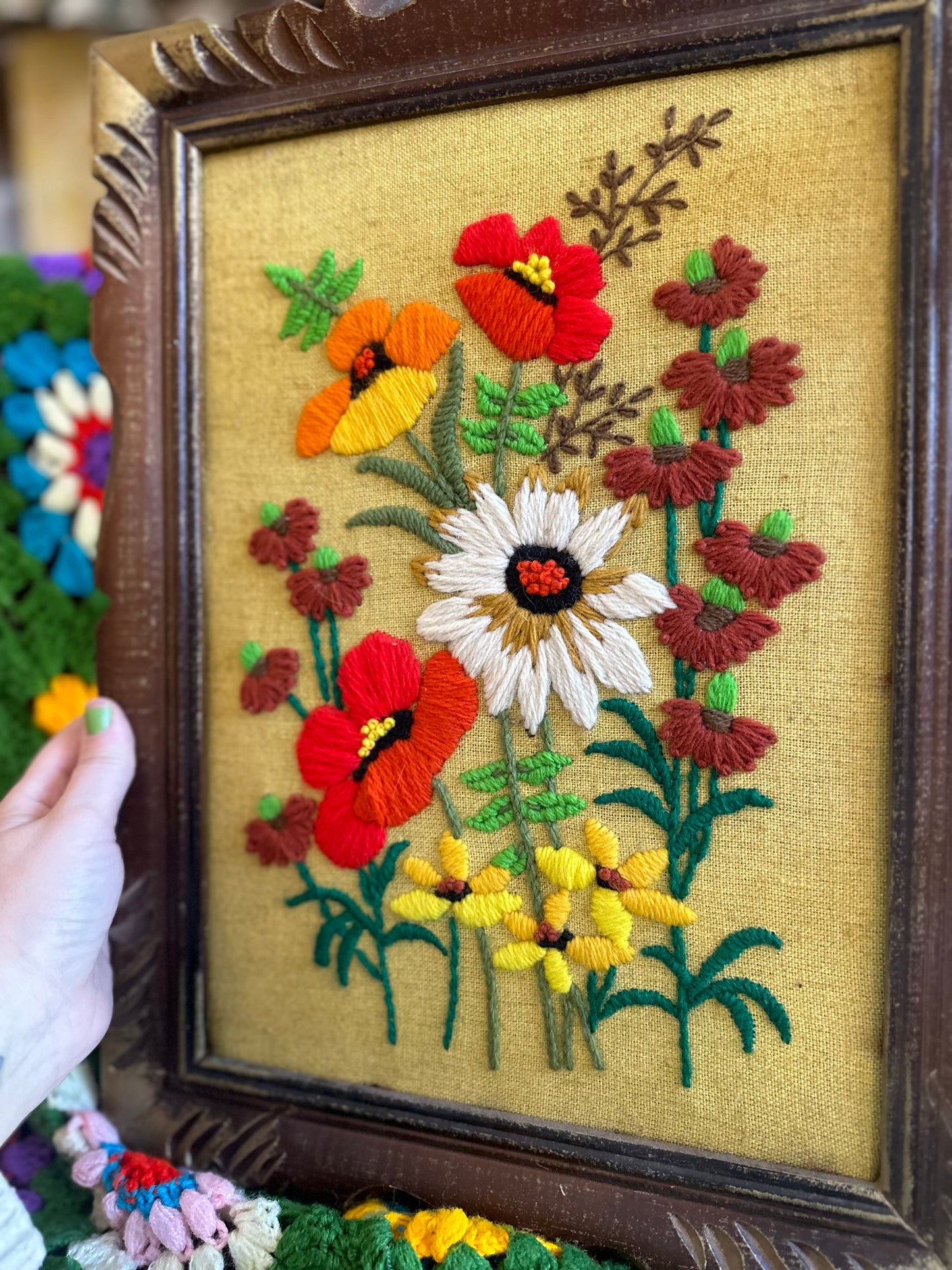 Framed Floral Needlepoint Art