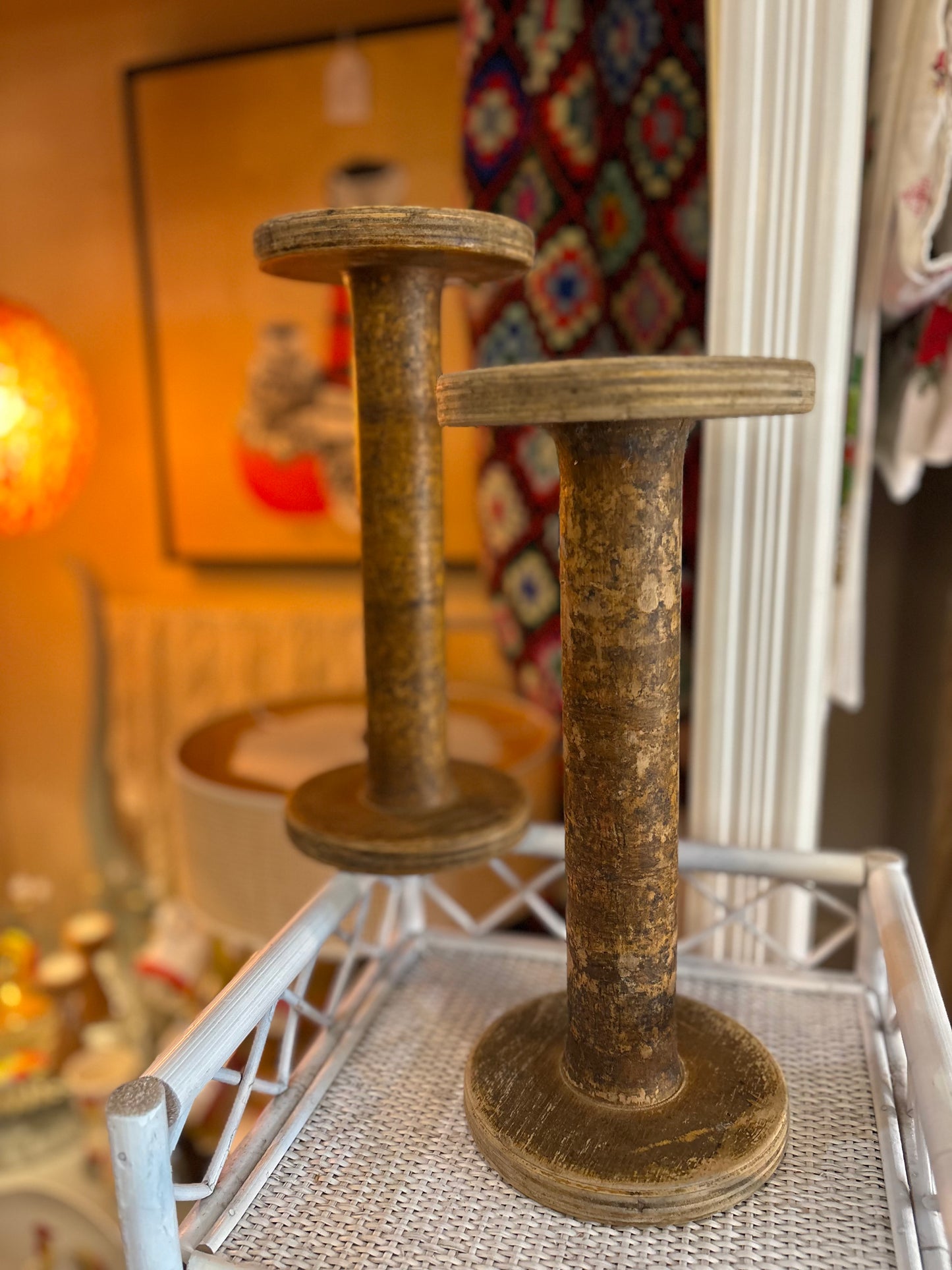 Large wooden spools
