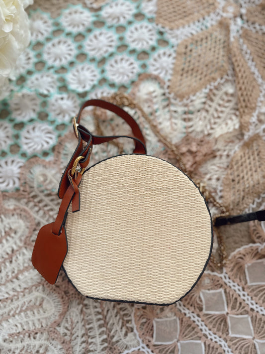 Round woven & faux leather handbag/ crossbody bag