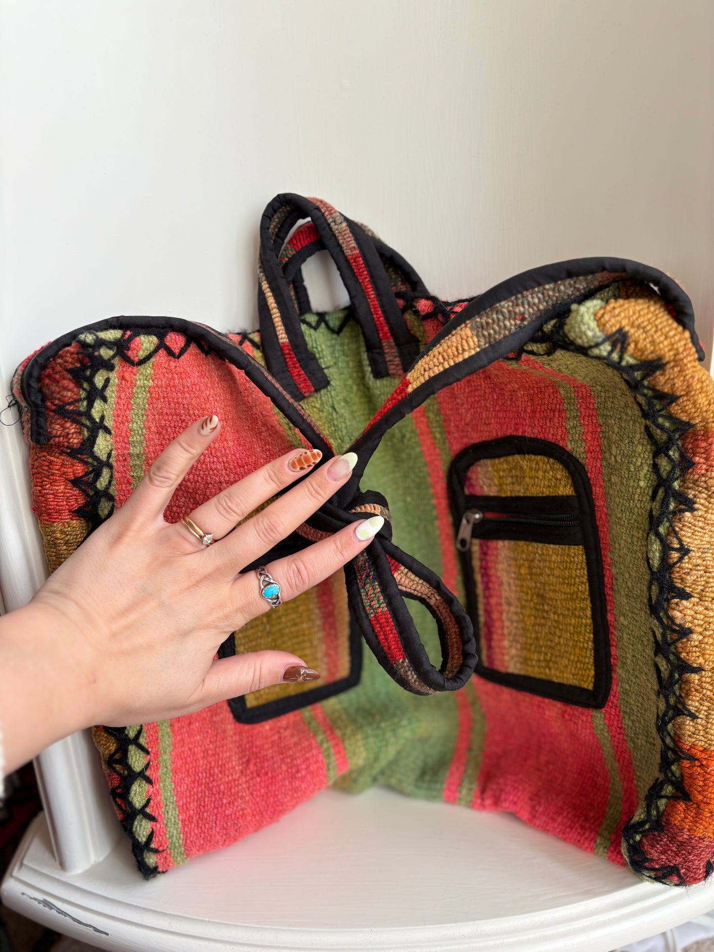 Hand Woven & sewn wool bag, made in Peru