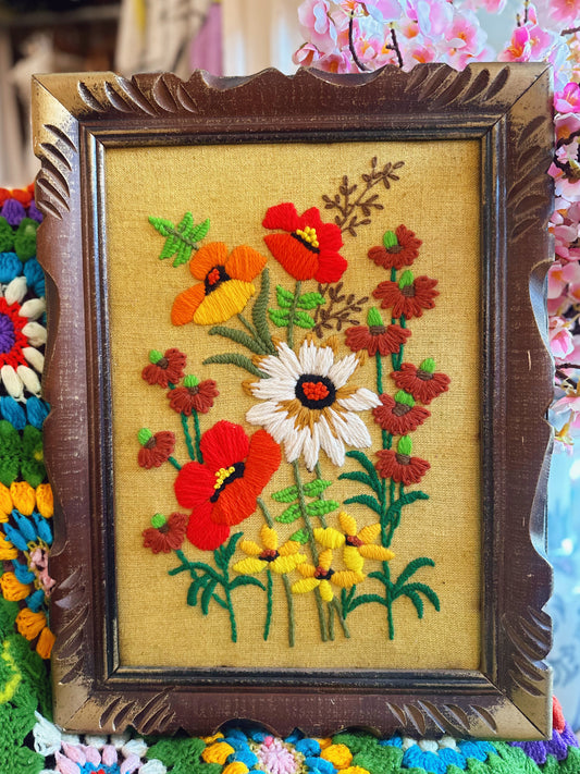 Framed Floral Needlepoint Art