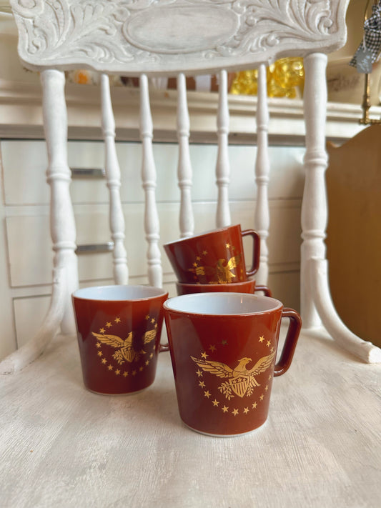 Pyrex gold eagle & stars 4 piece mug set