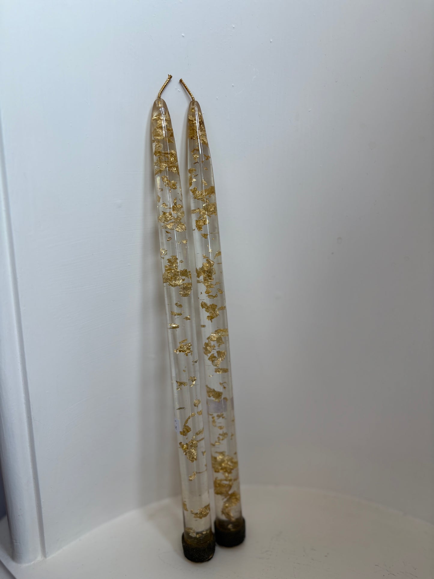 Pair of clear & gold lucite candlesticks