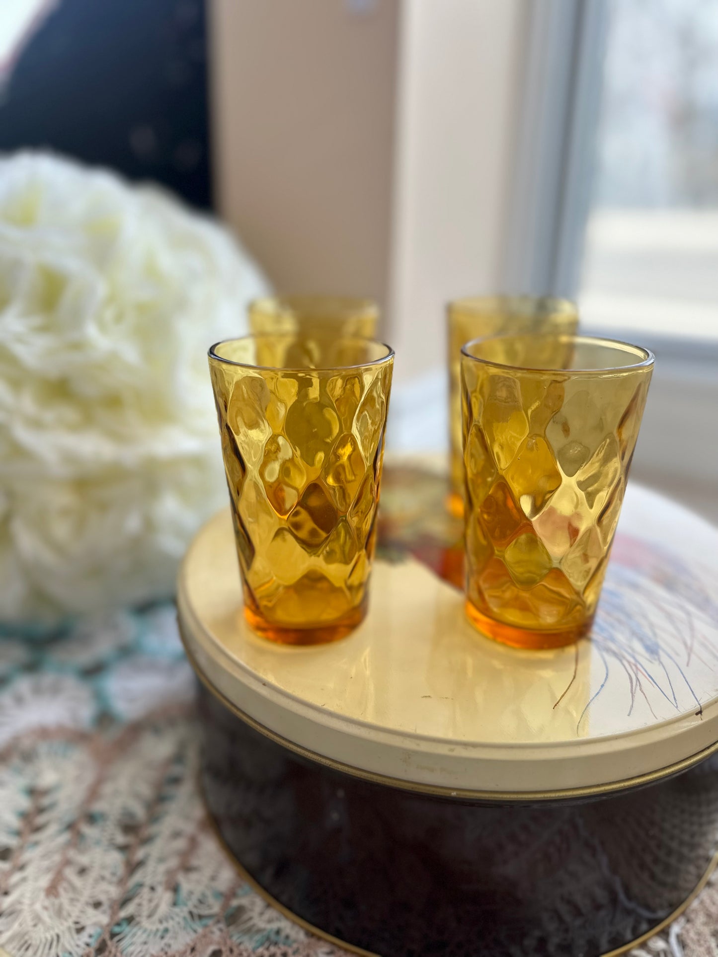 Set of 4 amber glass juice cups