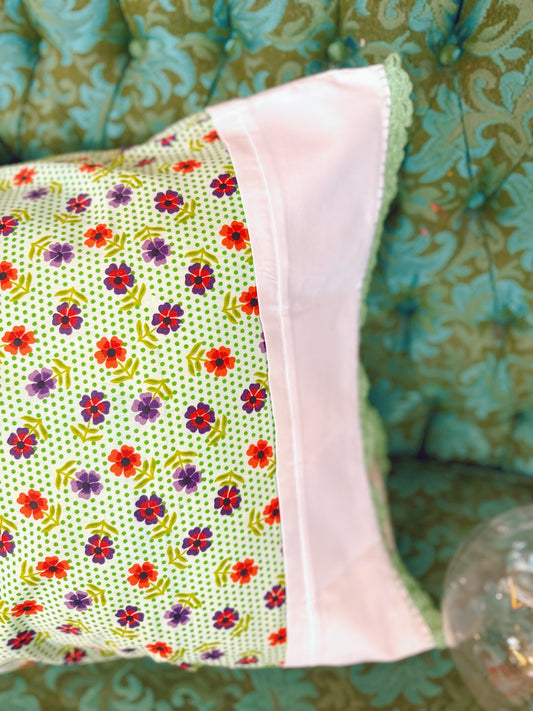 Set of 2 handmade green floral pillowcases