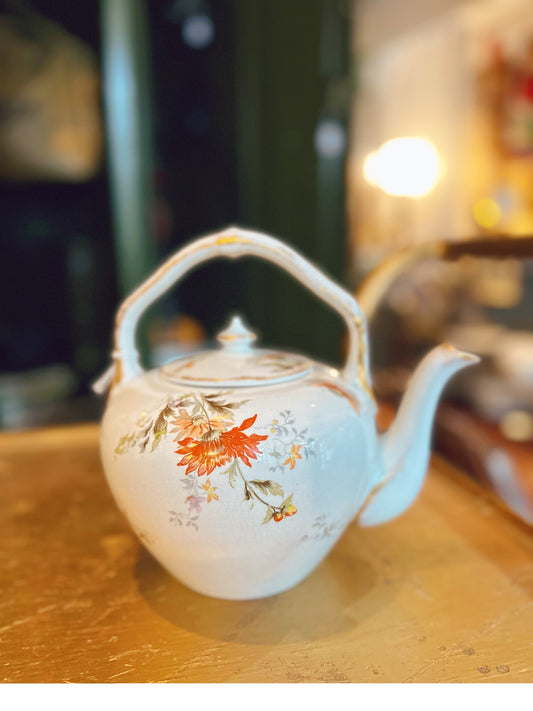 Orange florals China teapot