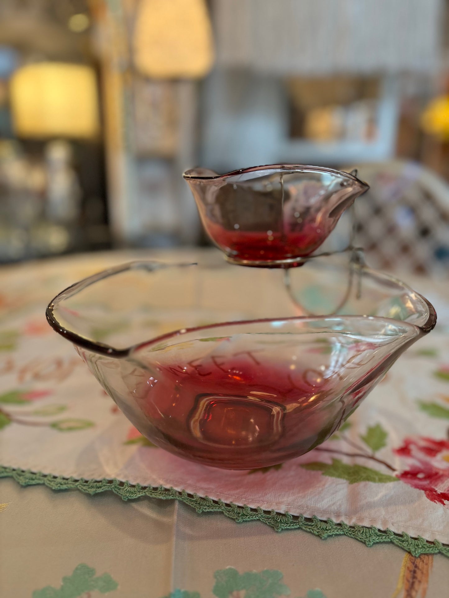 Ruby Indiana Glass Chip & Dip bowl with original box