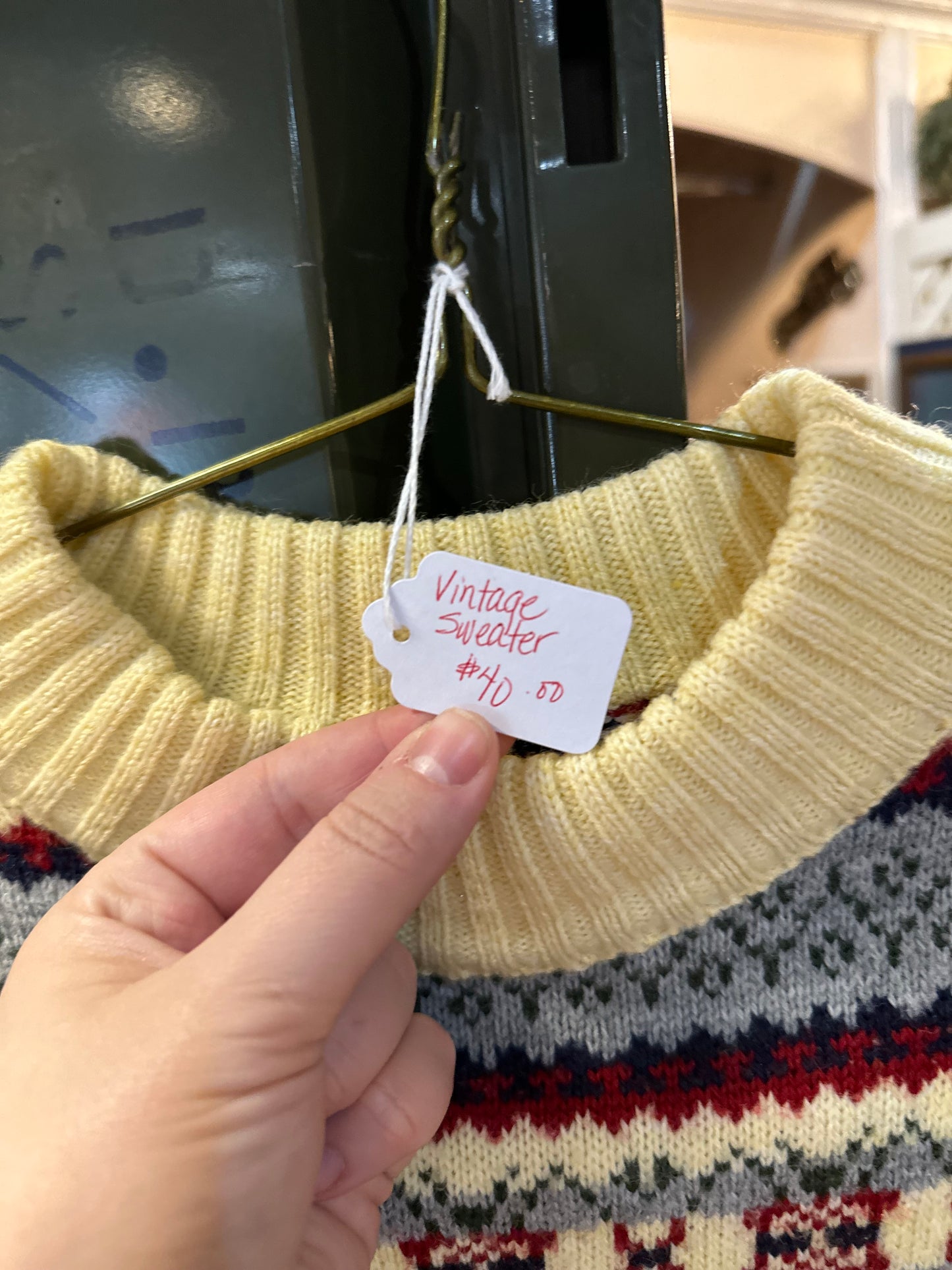 Winter Sweater - blue, read and cream colour (medium)