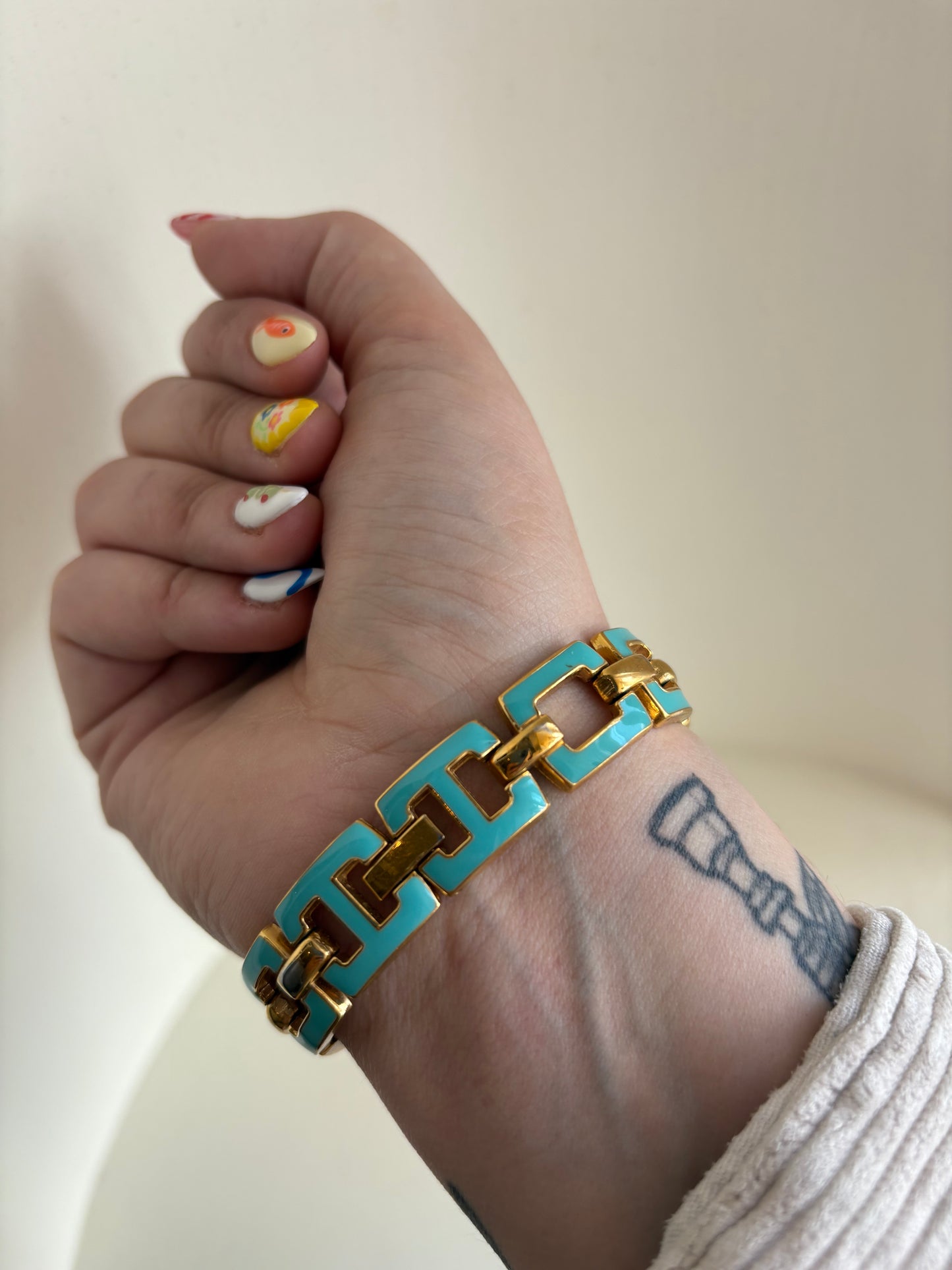 Teal Blue & Gold Link Watch