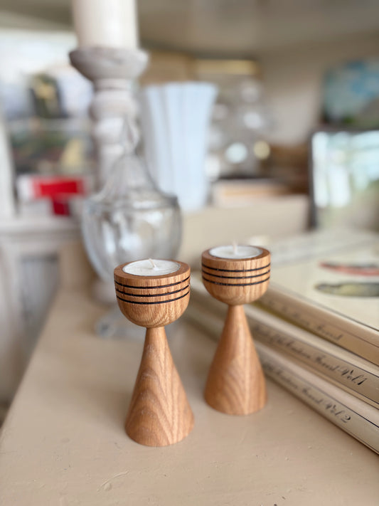 Pair of Wooden Candle Holders - Handcrafted by Cal Bombay