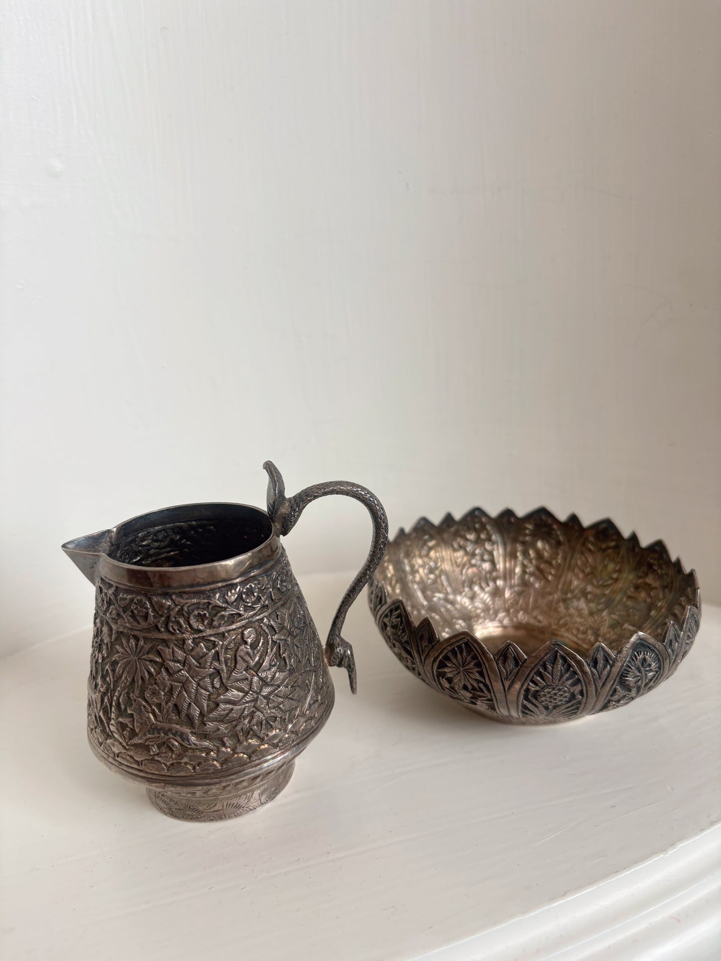 Antique Persian Silver Pitcher and bowl .925 - 19th century