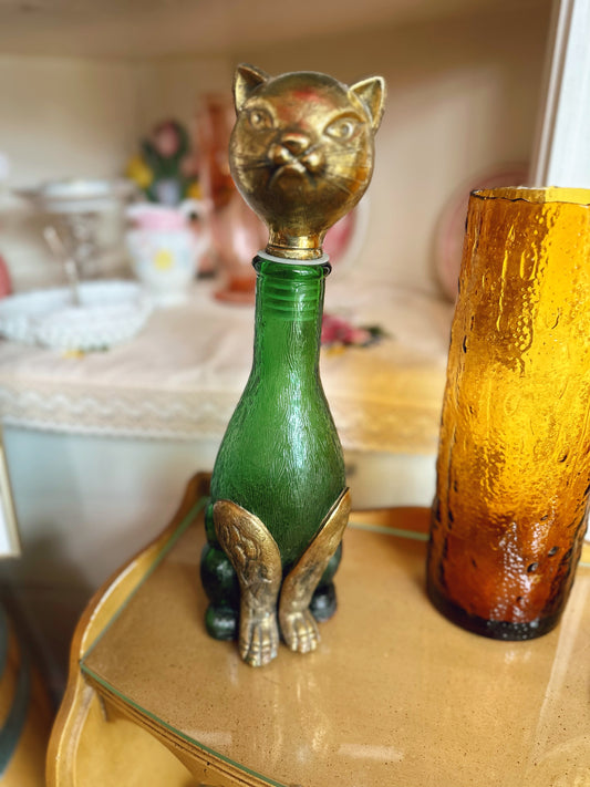 Empoli Glass Cat decanter with brass details