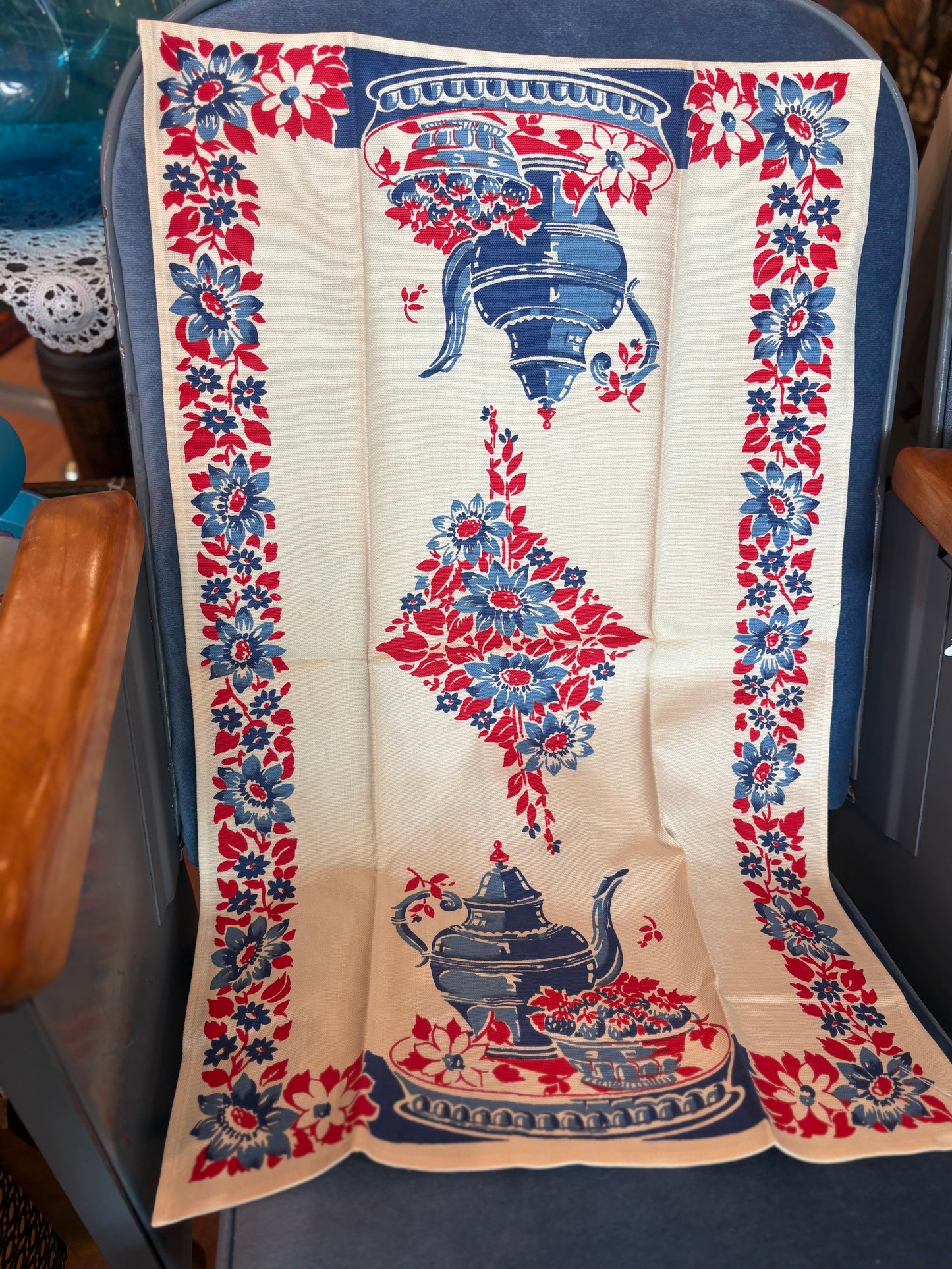 Linen Teapot & florals Tea towel #1