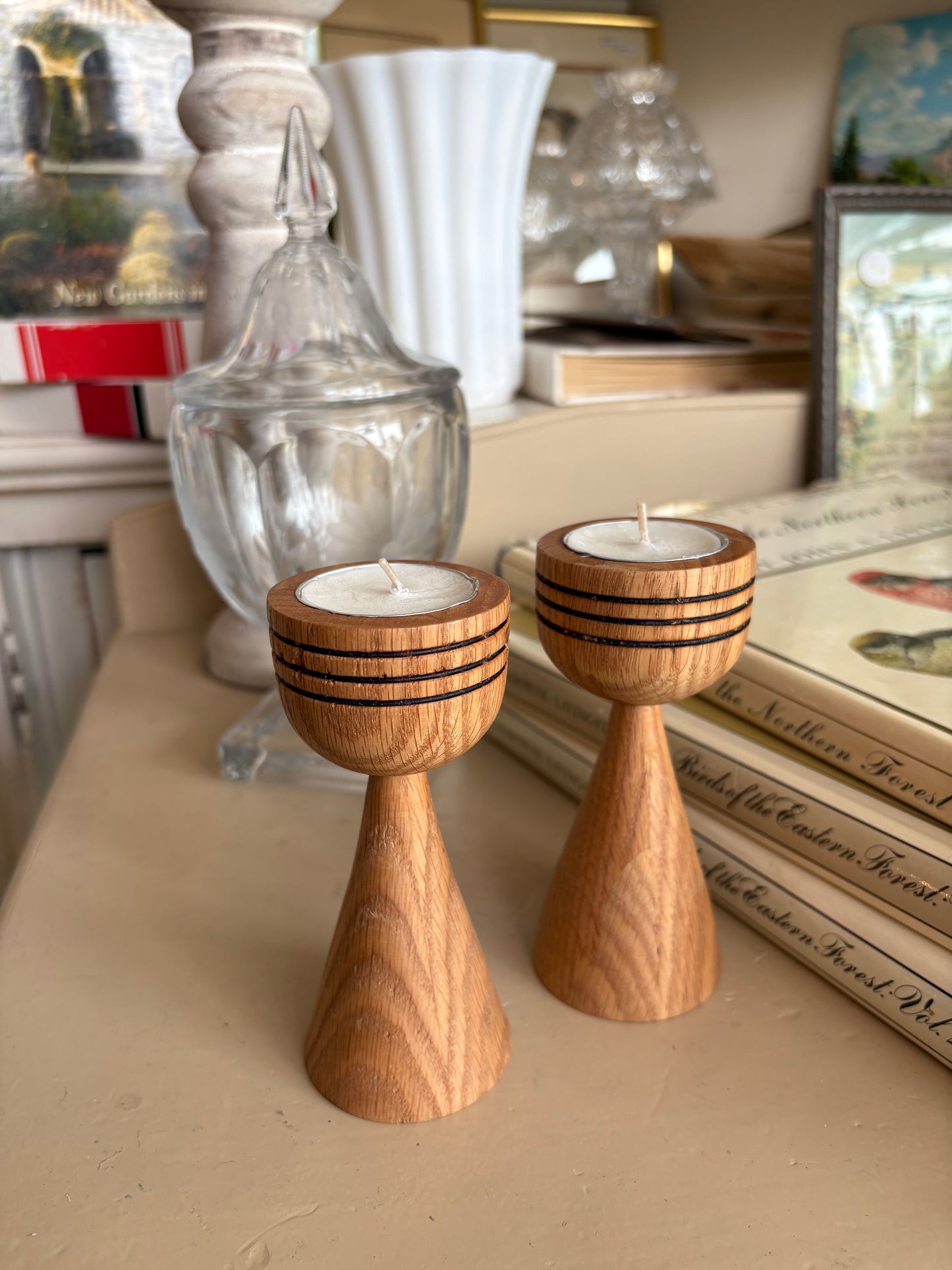 Pair of Wooden Candle Holders - Handcrafted by Cal Bombay