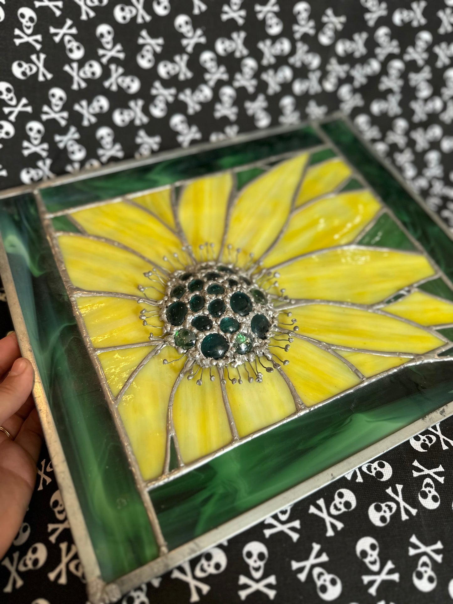 Handmade & signed 3D sunflower stained glass art