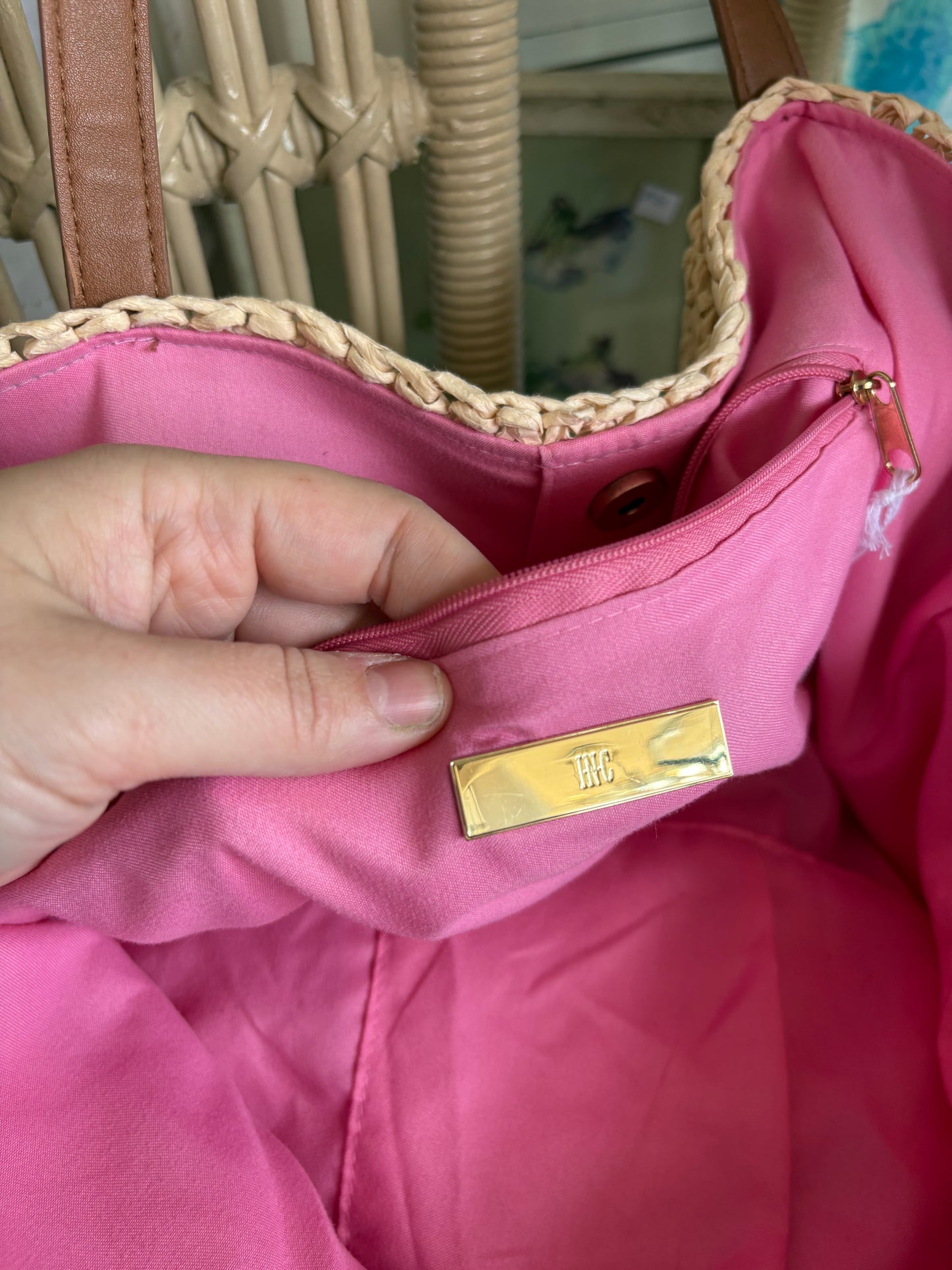Large woven Flamingo Tote / beach bag