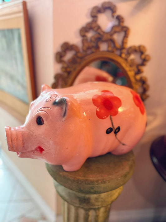 Large ceramic piggy bank with floral design