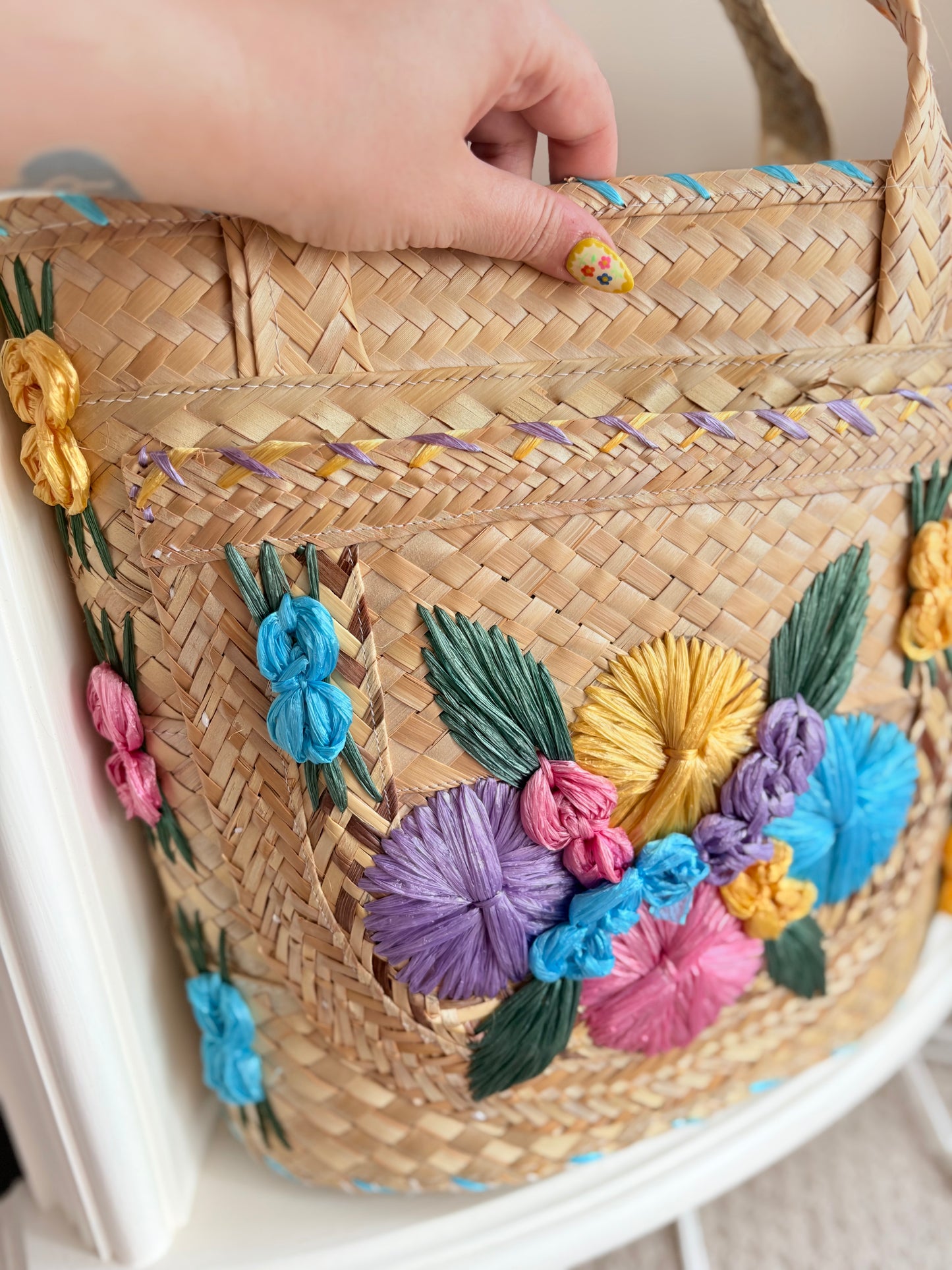Woven floral beach bag