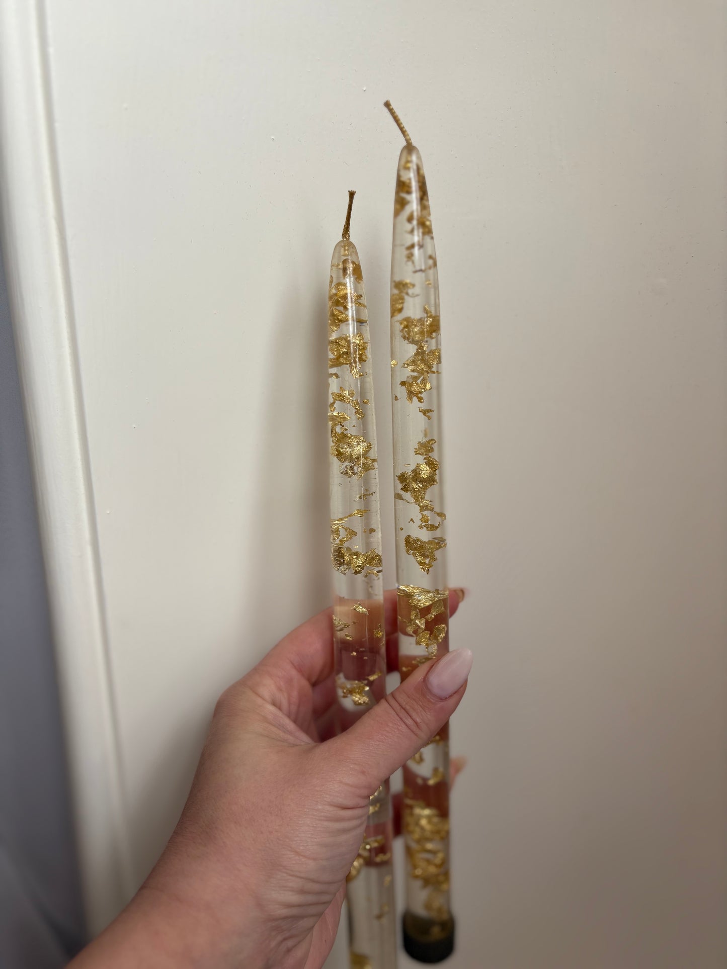 Pair of clear & gold lucite candlesticks