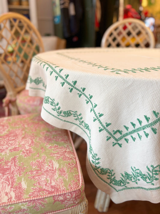 Beige Tablecloth with Green details - 54x54 inches