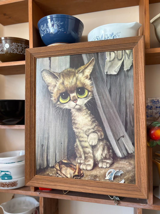 Big Eyes framed cat poster board