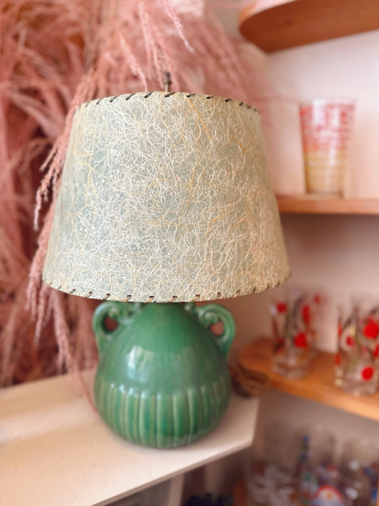 Mid Century lamp with pottery base & fibreglass shade