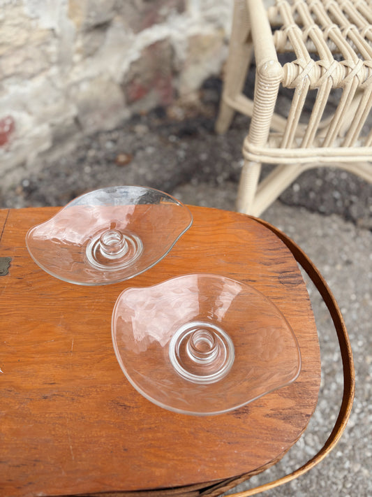 Pair of Etched Glass Tapered Candle Holders