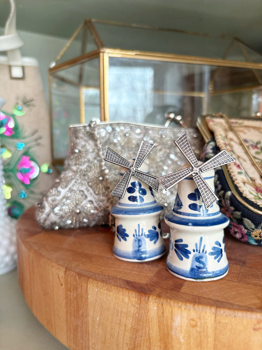 Blue & White Windmill Salt and Pepper Shaker Set