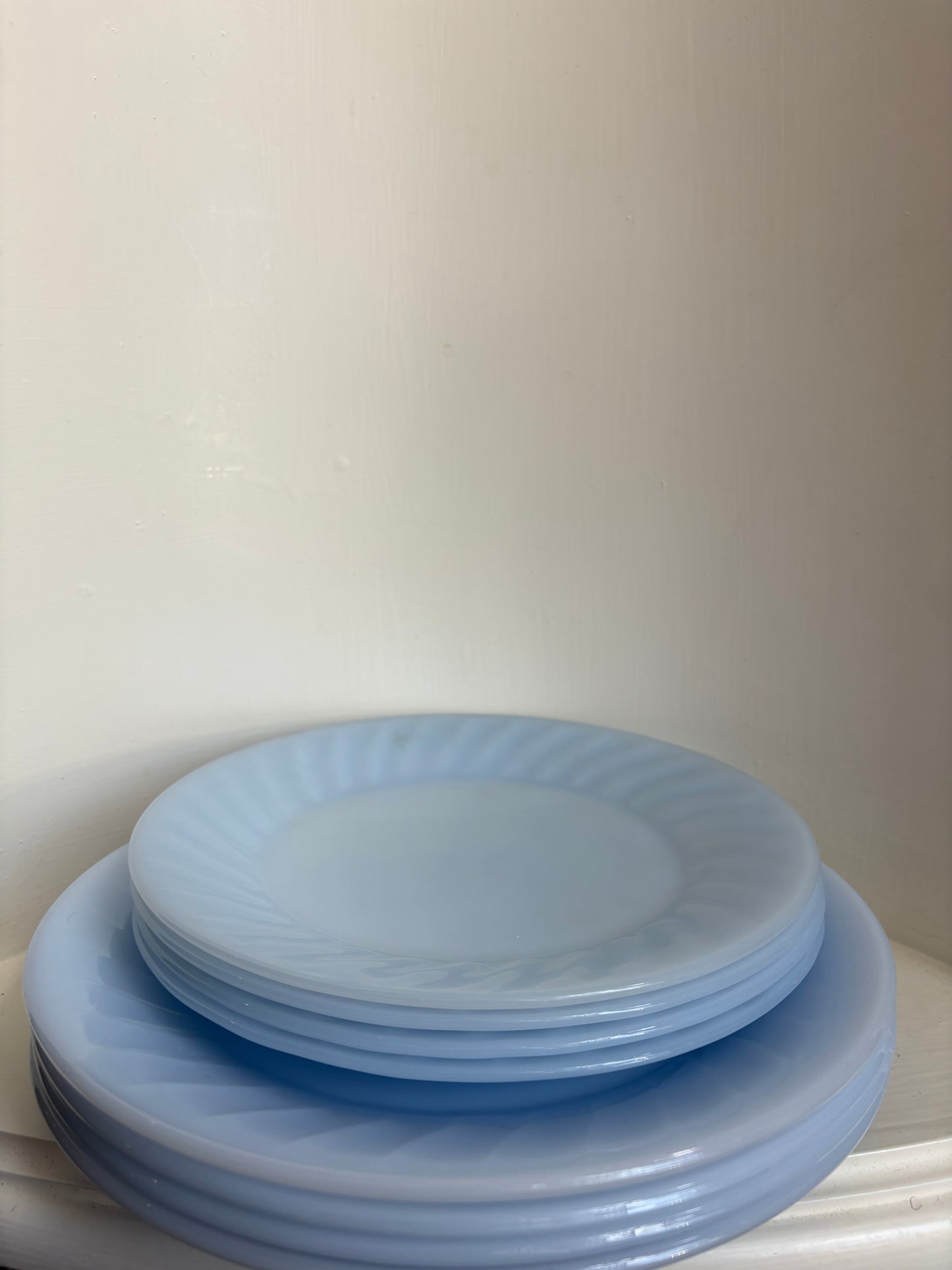 Fireking azurite blue swirl salad plates