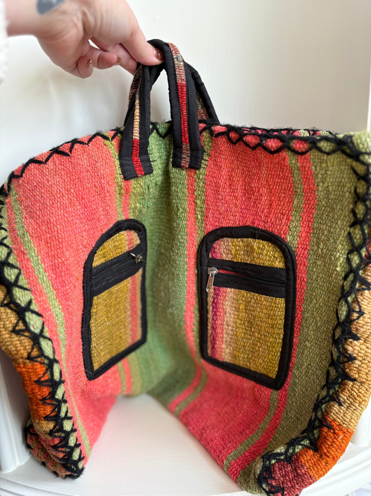 Hand Woven & sewn wool bag, made in Peru