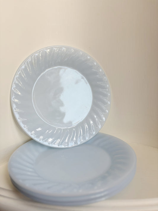 Fireking azurite blue swirl salad plates