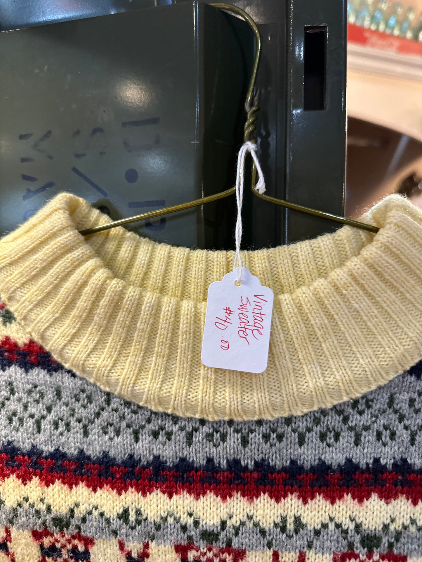 Winter Sweater - blue, read and cream colour (medium)