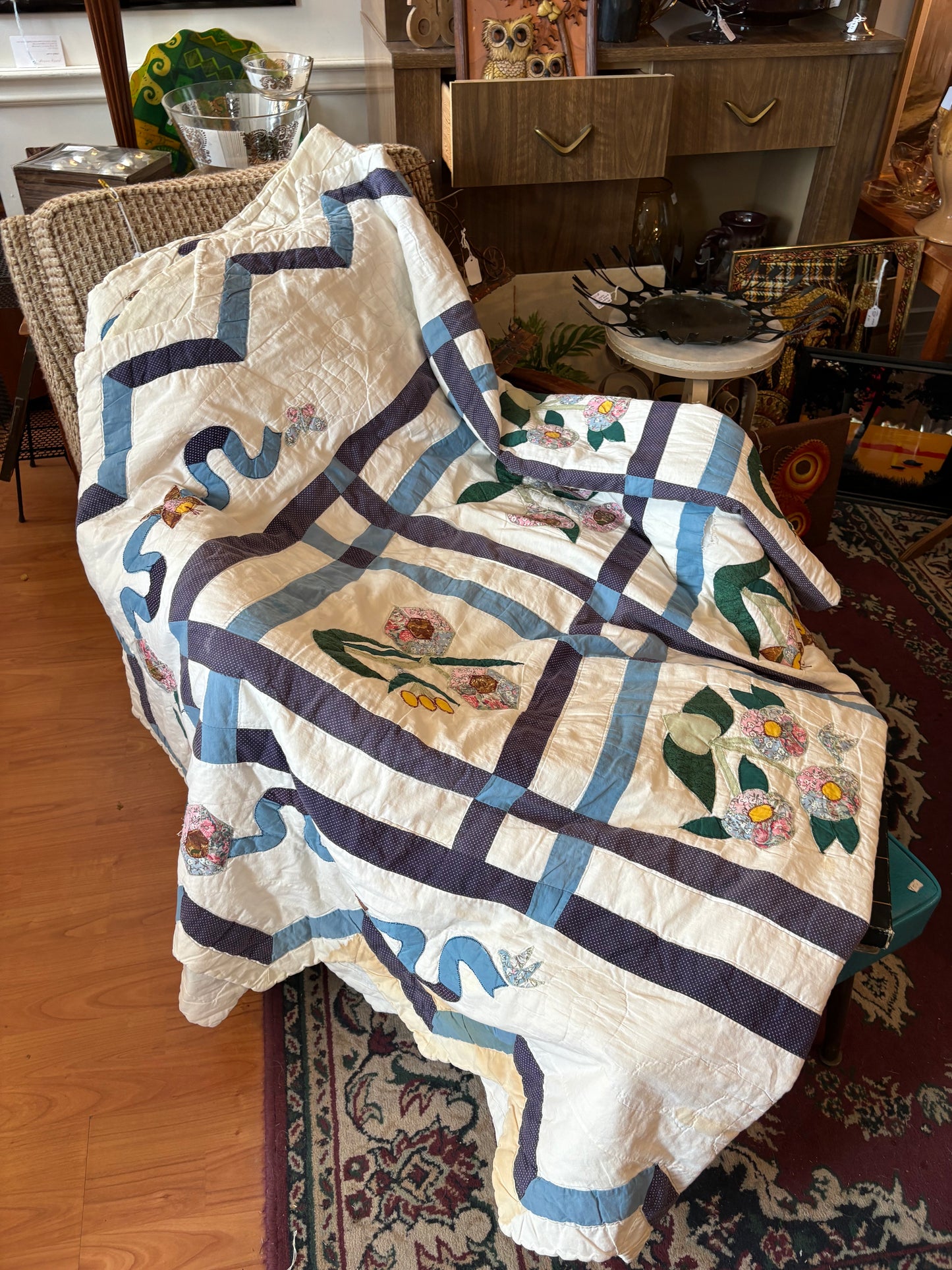 Beautiful Floral Quilt with some wear and tear
