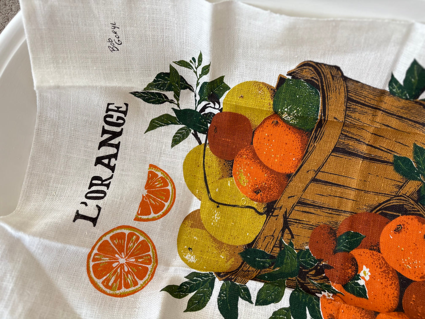 L’Orange Kitchen Towel - KayDee Rhode Island Pure Linen, Screen-printed