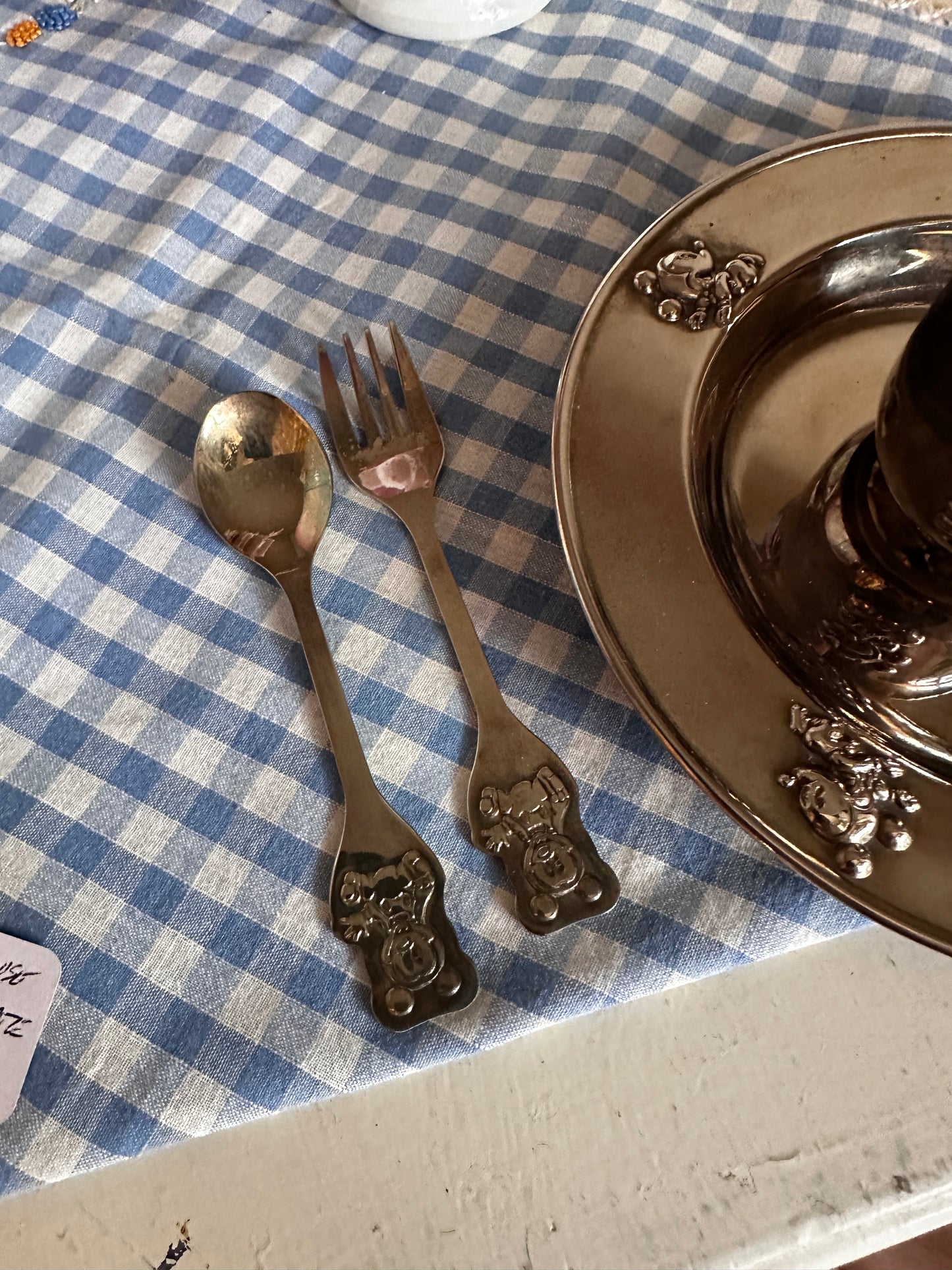 Mickey Mouse Silver Plate Kids serving set - cup, plate, spoon & fork