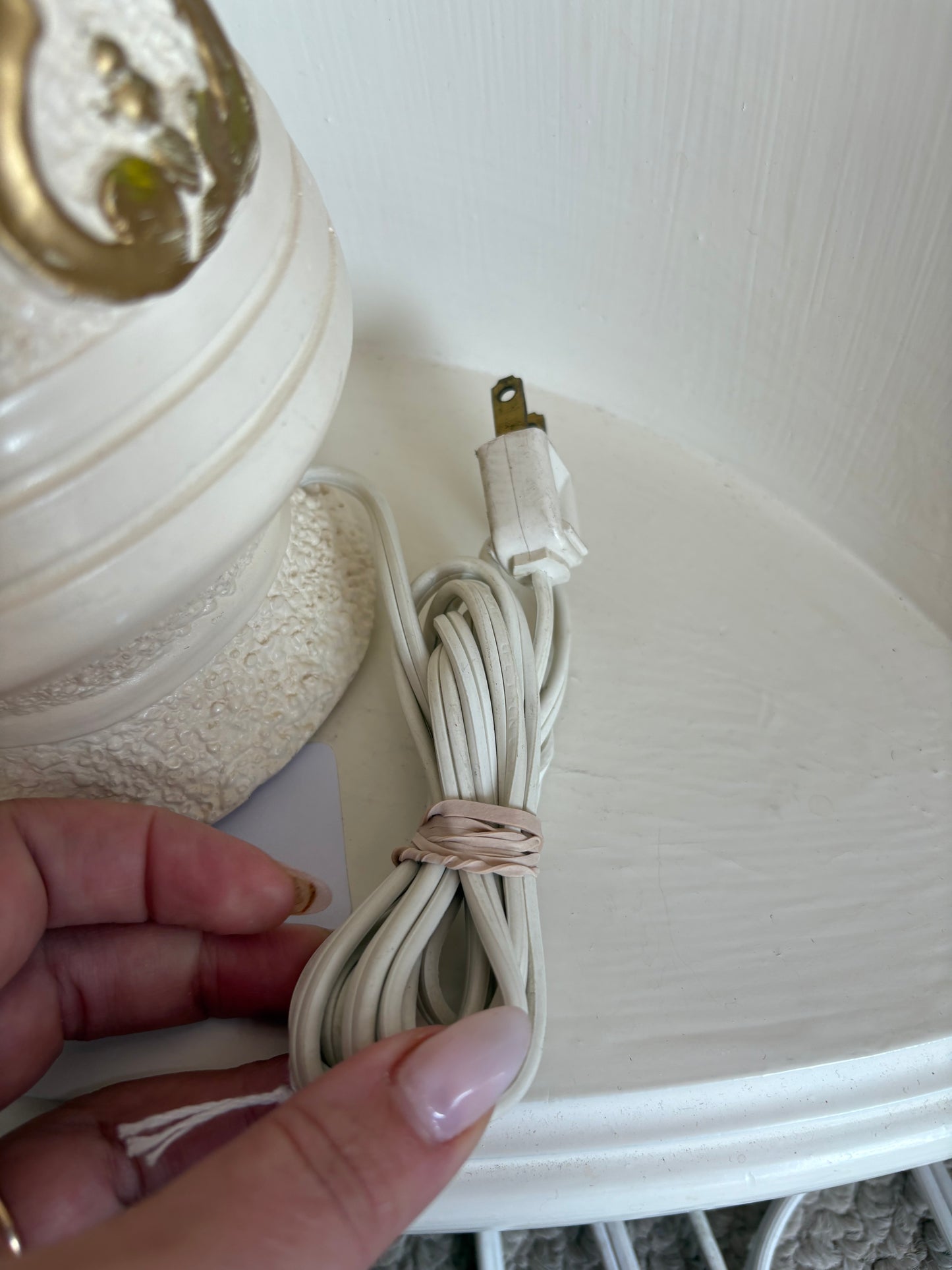 Pair of white lamps with gold detail