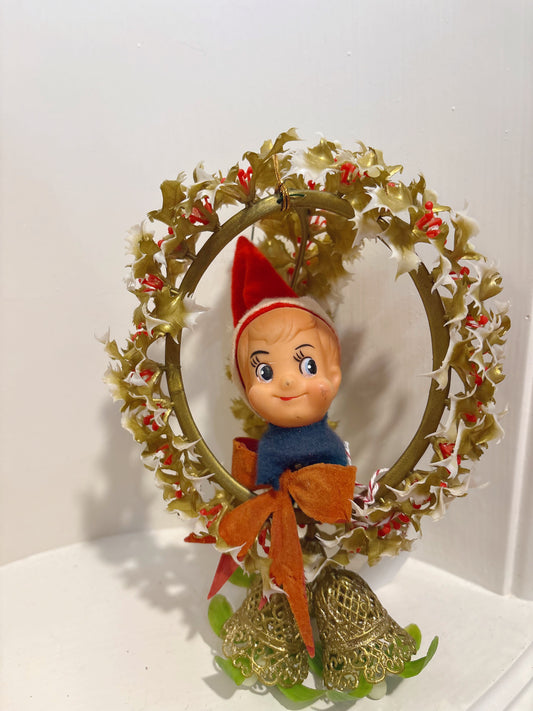 Vintage Elf in hanging Mistletoe