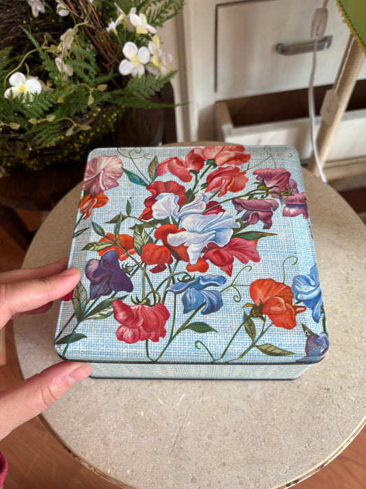 Blue & Red Floral Vintage Biscuit Tin