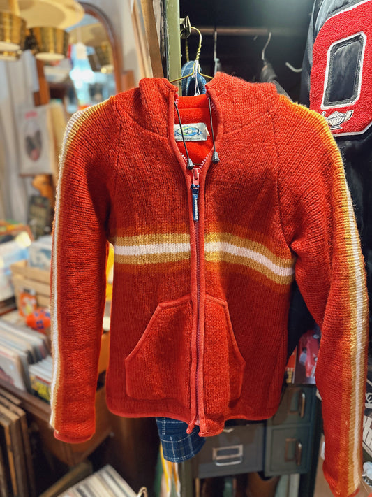 Small Laundromat 100% wool zip-up sweater with fleece lining