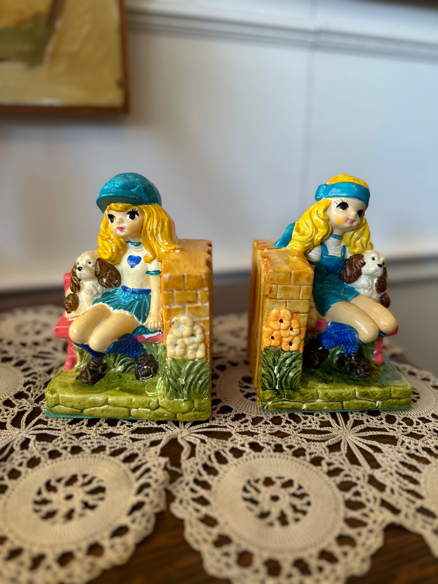 Made in Japan 60s/70s Hippie Girl painted bookends