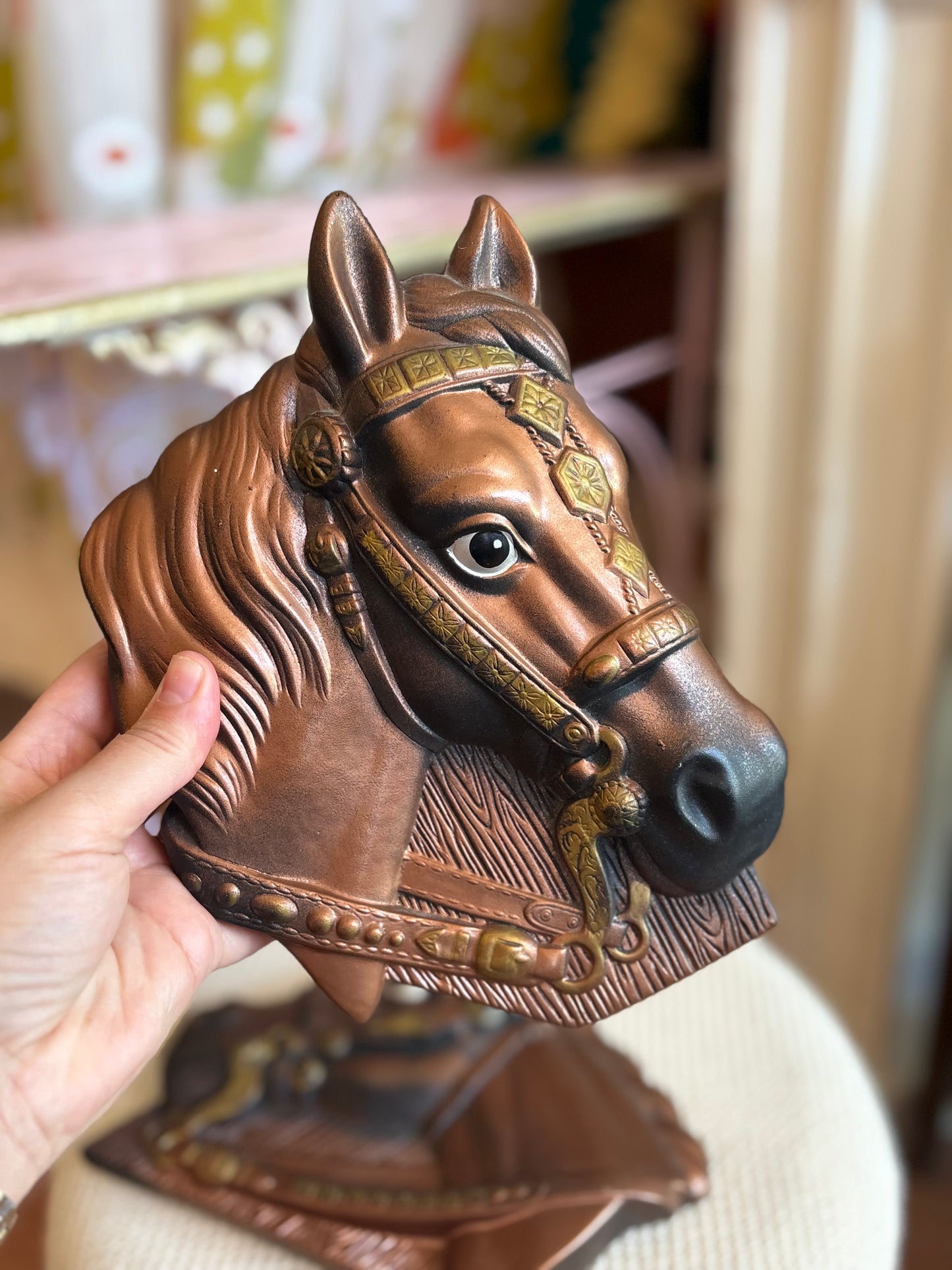Pair of wall Hanging Chalkware Horse Busts