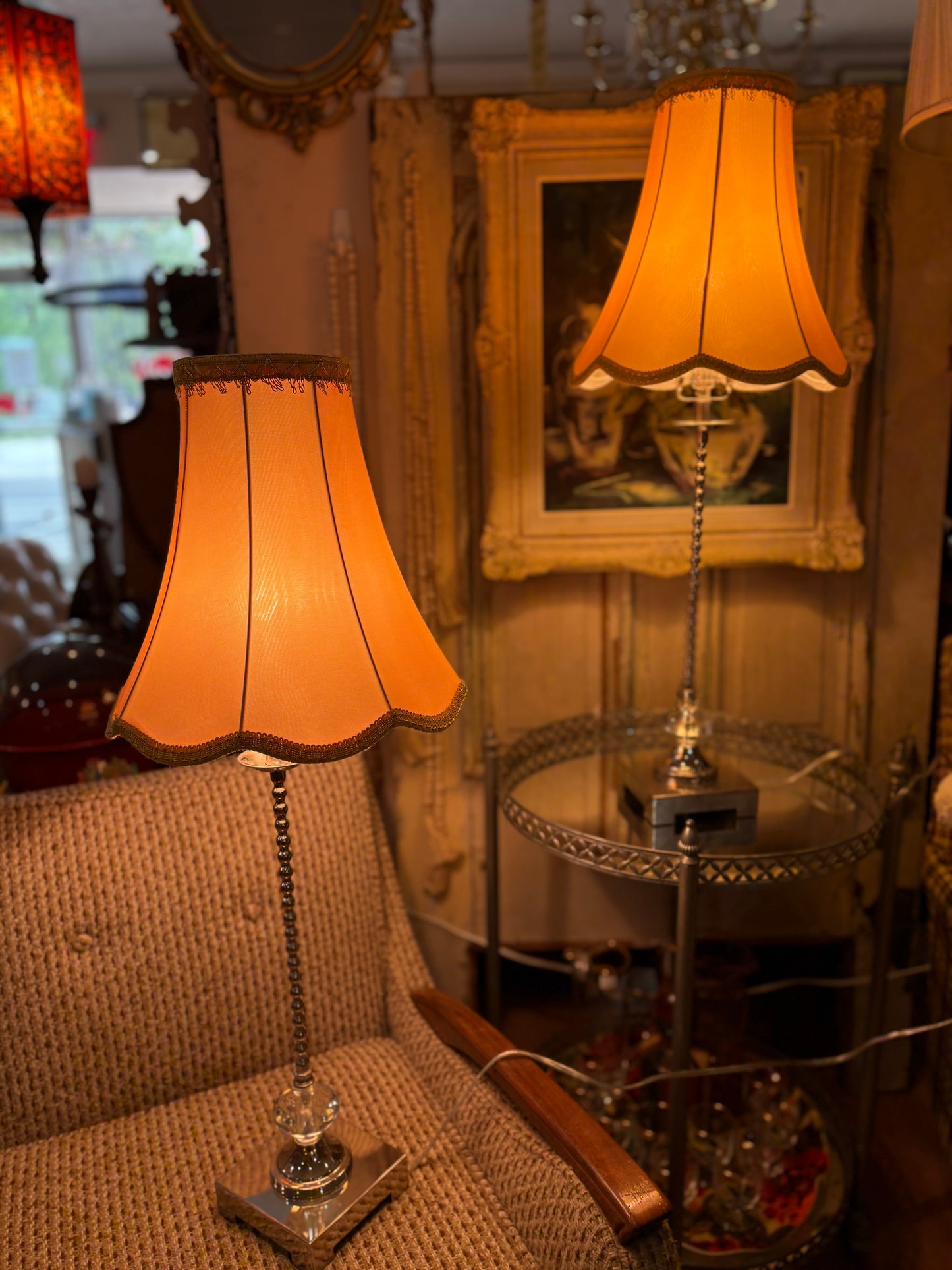 Set of tall silver lamps
