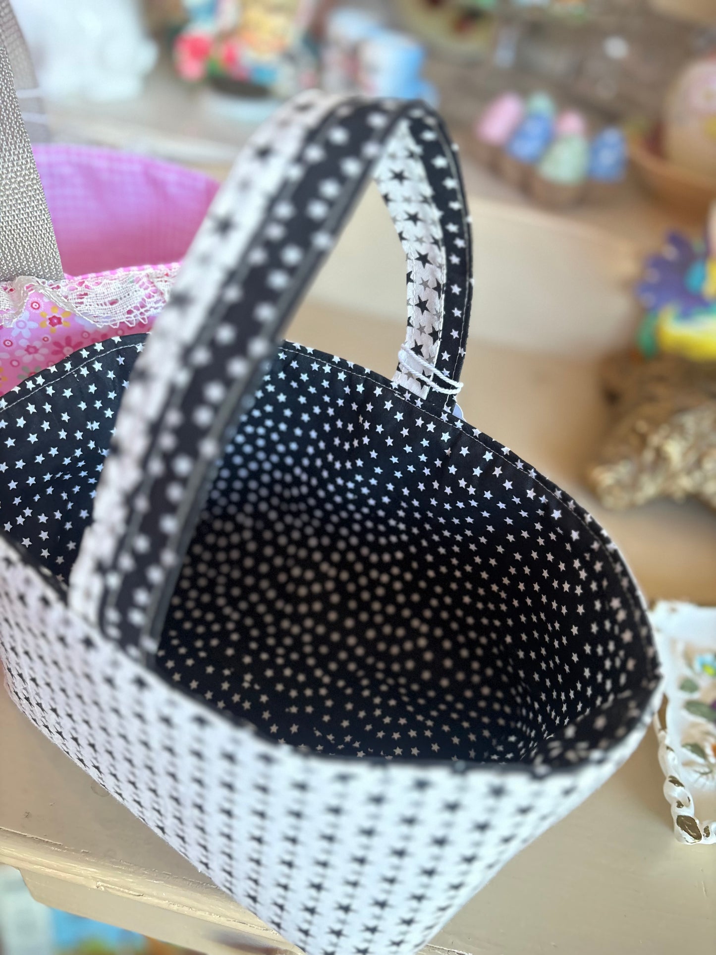 Black & White Stars Easter Basket handmade By Nana