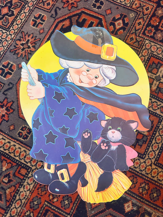 Cute Witch on a broom Vintage Cutout