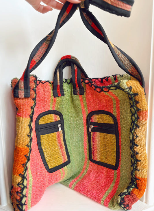 Hand Woven & sewn wool bag, made in Peru