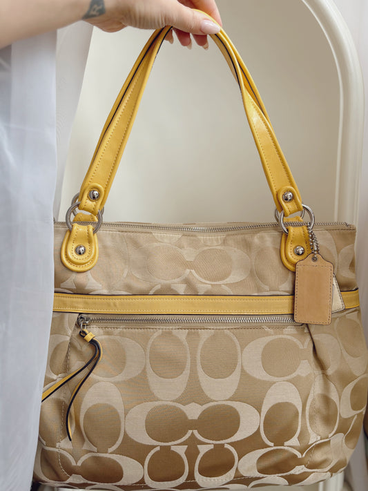 CC Monogram pattern coach handbag with yellow details