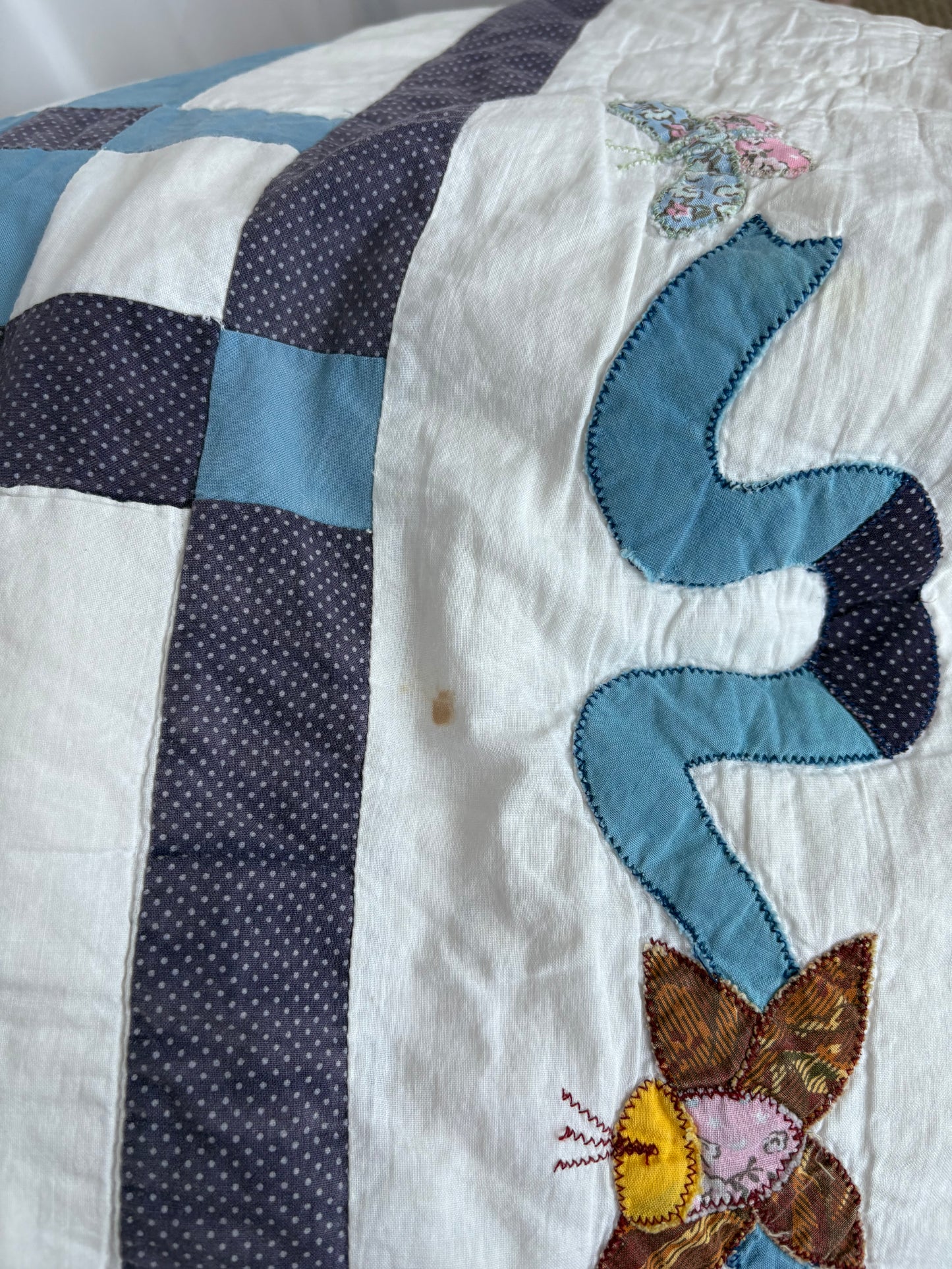 Beautiful Floral Quilt with some wear and tear