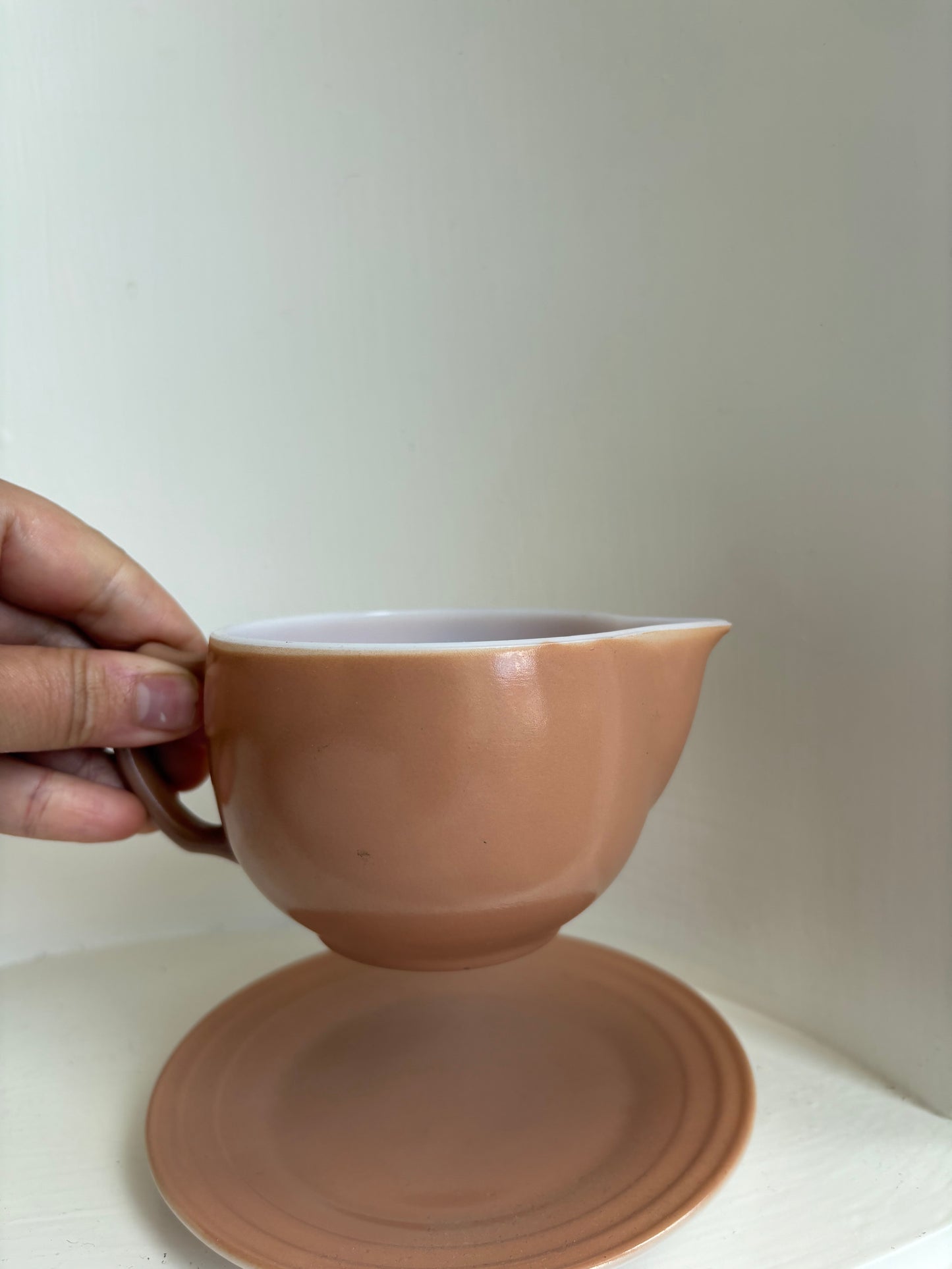 Hazel Atlas Pink Creamer with Saucer