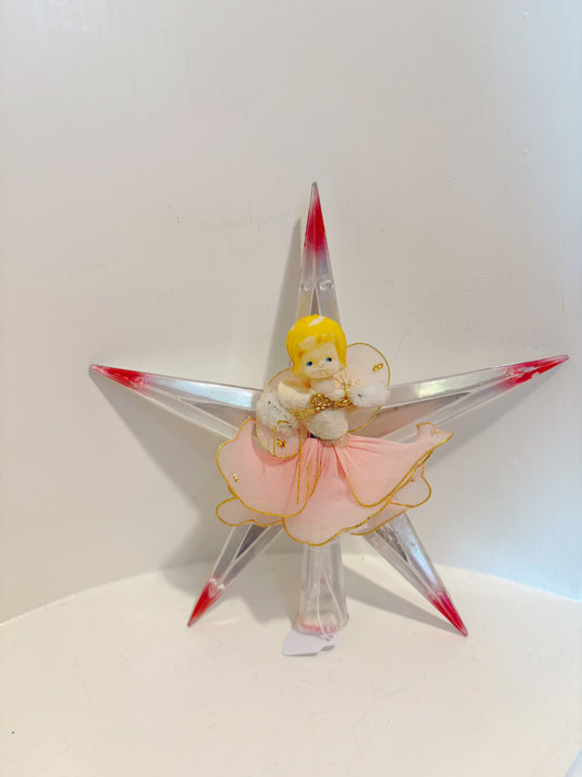 Silver Plastic Star Tree Topper with netting, pipe cleaner angel