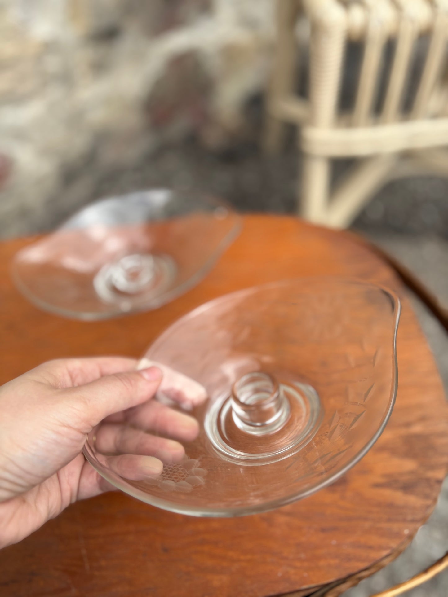 Pair of Etched Glass Tapered Candle Holders